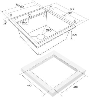 Комплект Paulmark: мойка Stepia 45 и коландер Advance PM114651-DG+A375-BS графит/брашированная нержавеющая сталь